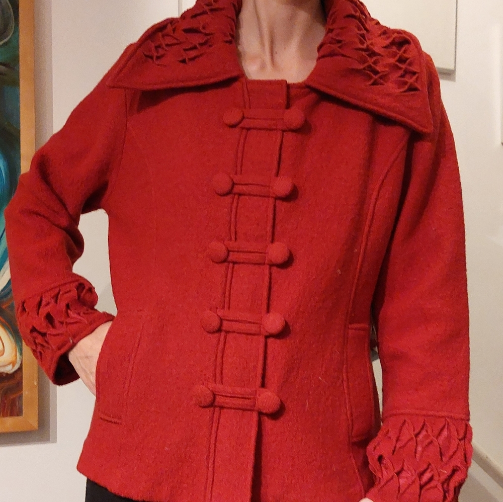 Covelo red wool Casbah coat, size XL, NWT (flaws) - Picture 2 of 14